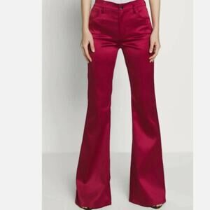 J Brand Mid-Rise Satin Flared Flat Front Pants Valentina opium red 26